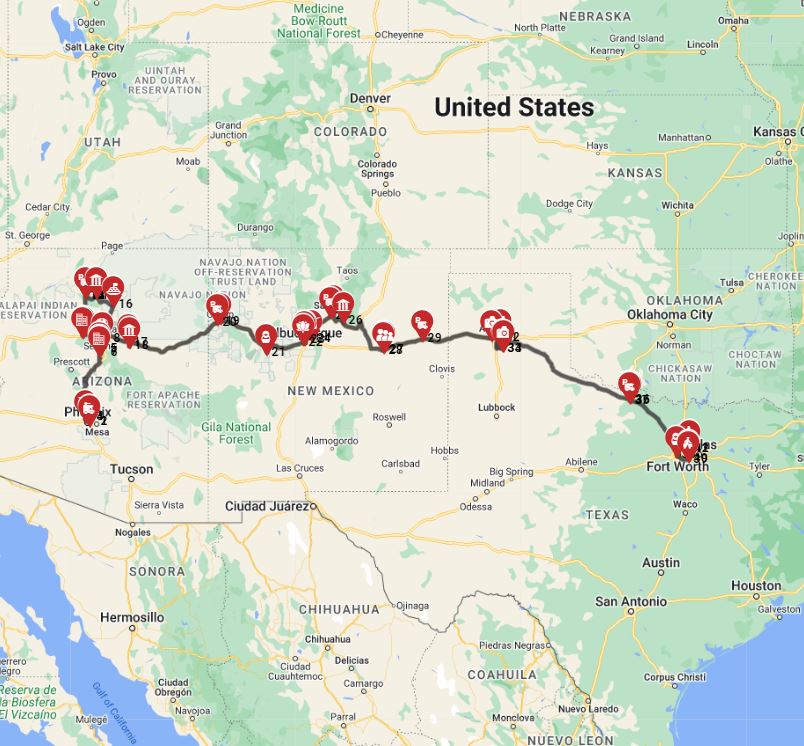 Phoenix to Dallas RV trip planner motorhome Route